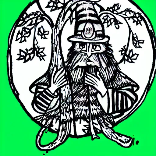 Image similar to cartoonish wizard in the tree drawing,