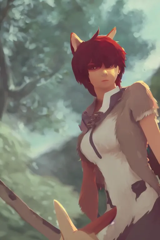 Image similar to wolf fursona, a full body portrait of a the sellsword marissa bell, short red hair, fantasy, makoto shinkai, james gilleard, very detailed, matte, gaussian blur