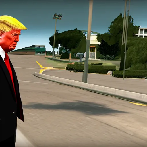 Image similar to donald trump, gta san andreas screenshot, grove street