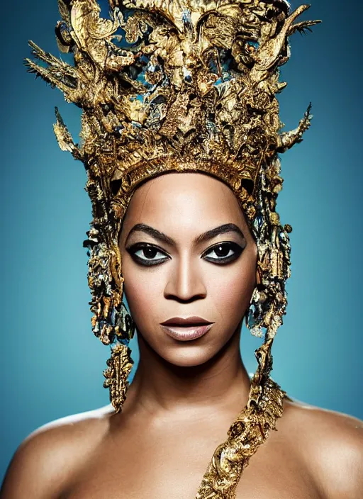 Prompt: photo of beyonce styled by nick knight posing, intricate headpiece, showstudio, vogue magazine, 2 0 2 0, canon, highly realistic. high resolution. highly detailed. dramatic. 8 k. 4 k. zeiss lens, canon eos, cinematic lighting, photography, film still