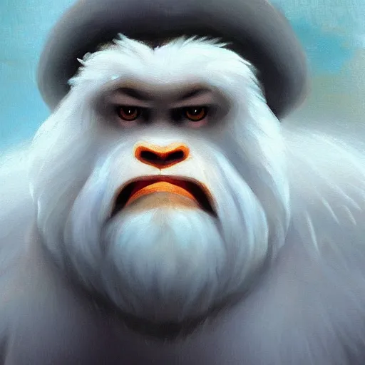 Prompt: oil painting of a yeti, a white snow primate, in style of ivan aivazovsky, expressive face, detailed face, detailed eyes, full body, feminine face, tracer overwatch, disney, pixar