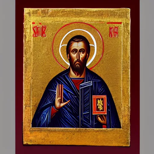 Prompt: norm macdonald, portrait, ancient byzantine icon norm macdonald, roman catholic icon norm macdonald, patron saint of comedy, orthodox