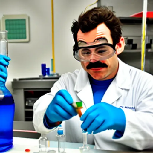 Image similar to Mario in lab doing experiments with his mushroom