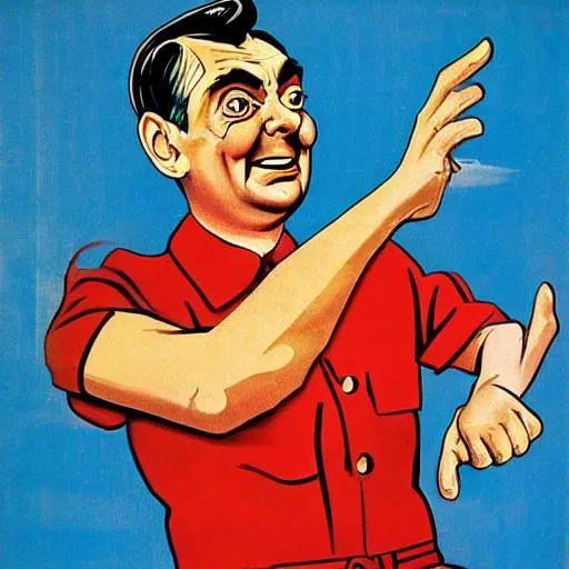 Prompt: Soviet propaganda poster about Mr Bean