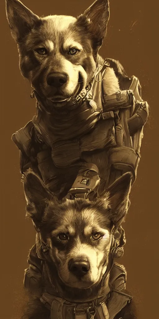 Image similar to rambo exposed to radiation and became dog man, high detailed, fine art, trending on artstation, smooth draw, sharp focus.