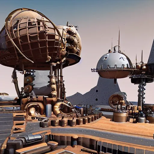 Image similar to photo of a steampunk moon base