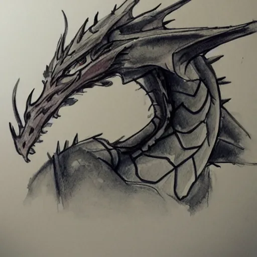 Prompt: dragon portrait sketch and watercolour