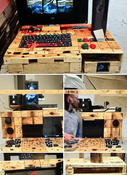 Image similar to a gaming computer made out of wood pallet