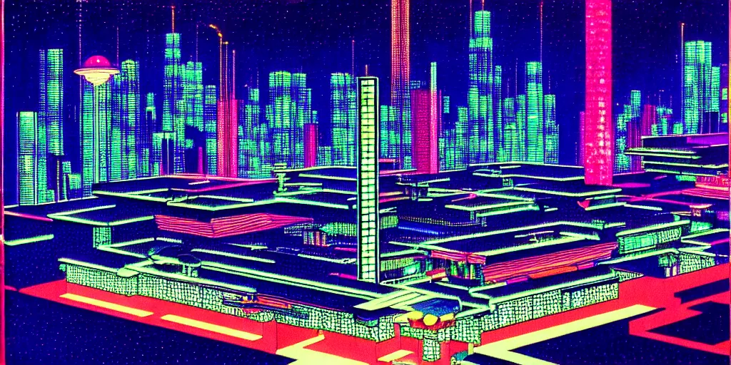 Image similar to isometric room of Manila cityscape philippines, neon lights, blade runner color palette, by Yasunari Ikenaga, Yamato, Macross