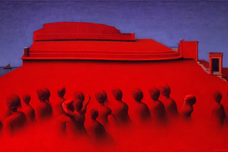 Prompt: only with red, a red great emperor, taormina amphitheatre, crowd with big smile, in the style of beksinski, parts by edward hopper, parts by rodcenko, parts by yue minjun, intricate and epic composition, red by caravaggio, insanely quality, highly detailed, masterpiece, red light, artstation, 4 k