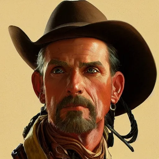 Prompt: a man, cowboy hat, portrait, wild west, fantasy, highly detailed, digital painting, artstation, concept art, sharp focus, illustration, art by J. C. Leyendecker and norman rockwell and artgerm and greg rutkowski and alphonse mucha