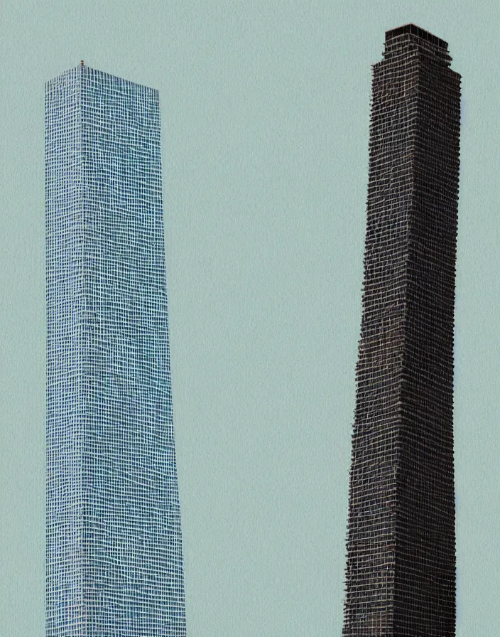 Image similar to fukuoka tower, a collage painting, in the style of wes anderson, lola dupre, david hockney, isolated on negative white space background dark monochrome fluorescent spraypaint accents volumetric octane render, no double figure