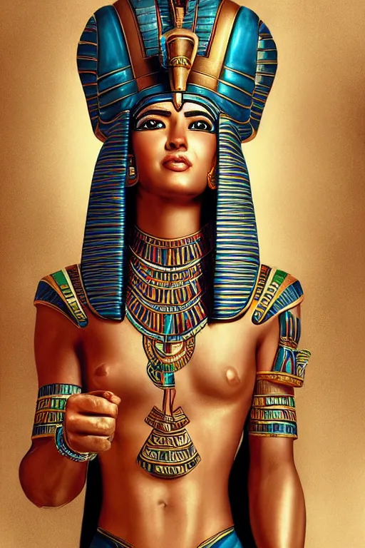 Prompt: a highly detailed beautiful portrait of a egyptian god with facial expression : enthusiastic in the style of artgerm.