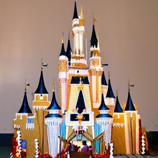 Image similar to disney world castle as a life size gingerbread house.