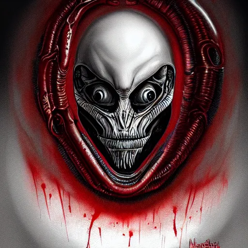 Prompt: Chestburster from Alien with Elon Musk's face, horror, dark, monochrome, style of HR Geiger, highly detailed, digital painting, artstation, concept art, matte, sharp focus, illustration