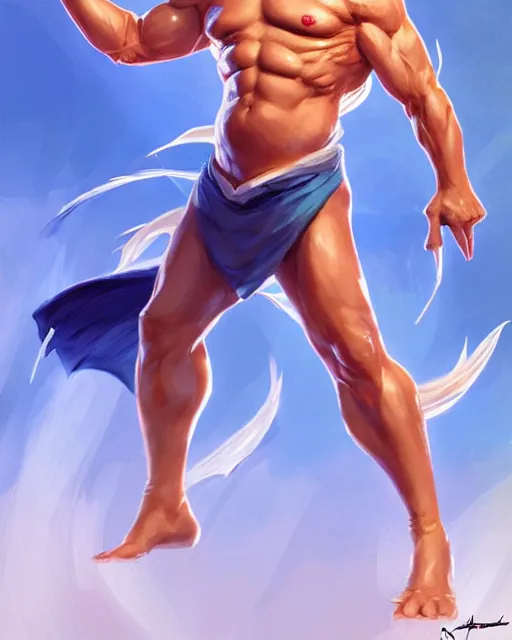 Image similar to character concept art of donald trump as poseidon in a dynamic pose | cute - fine face, pretty face, realistic shaded perfect face, fine details by stanley artgerm lau, wlop, rossdraws, james jean, andrei riabovitchev, marc simonetti, and sakimichan, tranding on artstation