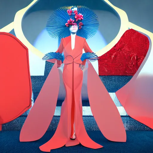 Prompt: innovative avant-garde art, deco fashion, japanese women, met gala theme, highly detailed, photorealistic portrait, serene red carpet setting, night hour, camera flash lights, crisp quality and light reflections, unreal engine 5 quality render