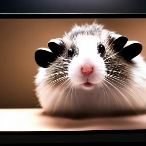 Prompt: photo of the cinema screen, dark, a movie about hamsters on screen, unedited,, sharp focus, 8 k