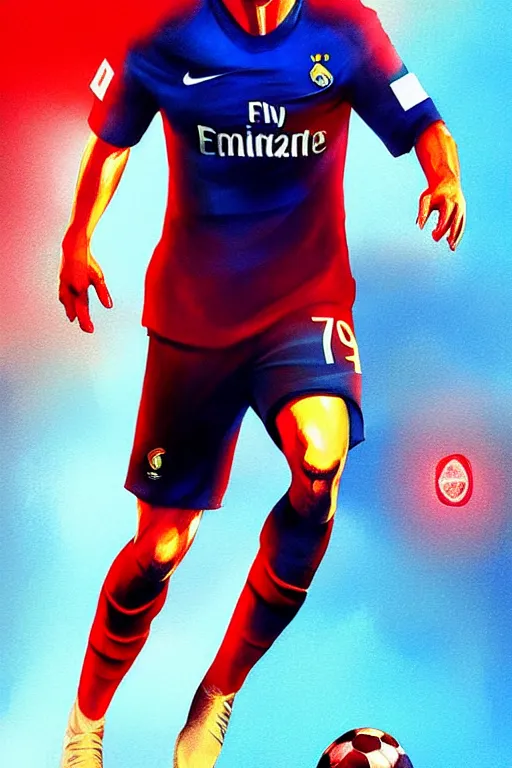 Image similar to ronaldo luis nazario da lima, football player, blue red light, haze, low contrast, digital painting, artstation, concept art, smooth, sharp focus, illustration, art by artgerm and greg rutkowski and alphonse mucha