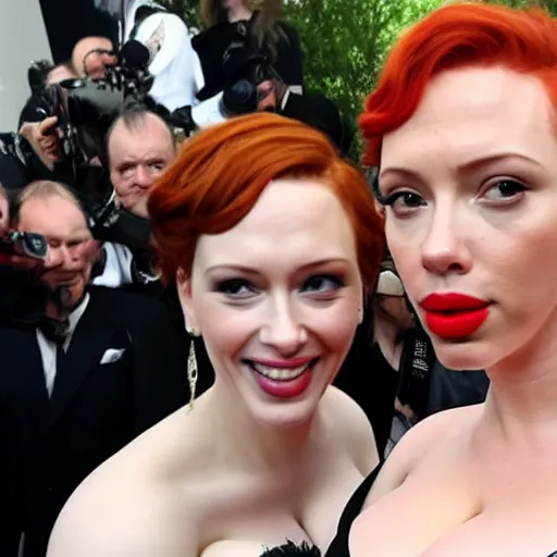 Image similar to christina hendricks taking selfie with scarlet johansson,