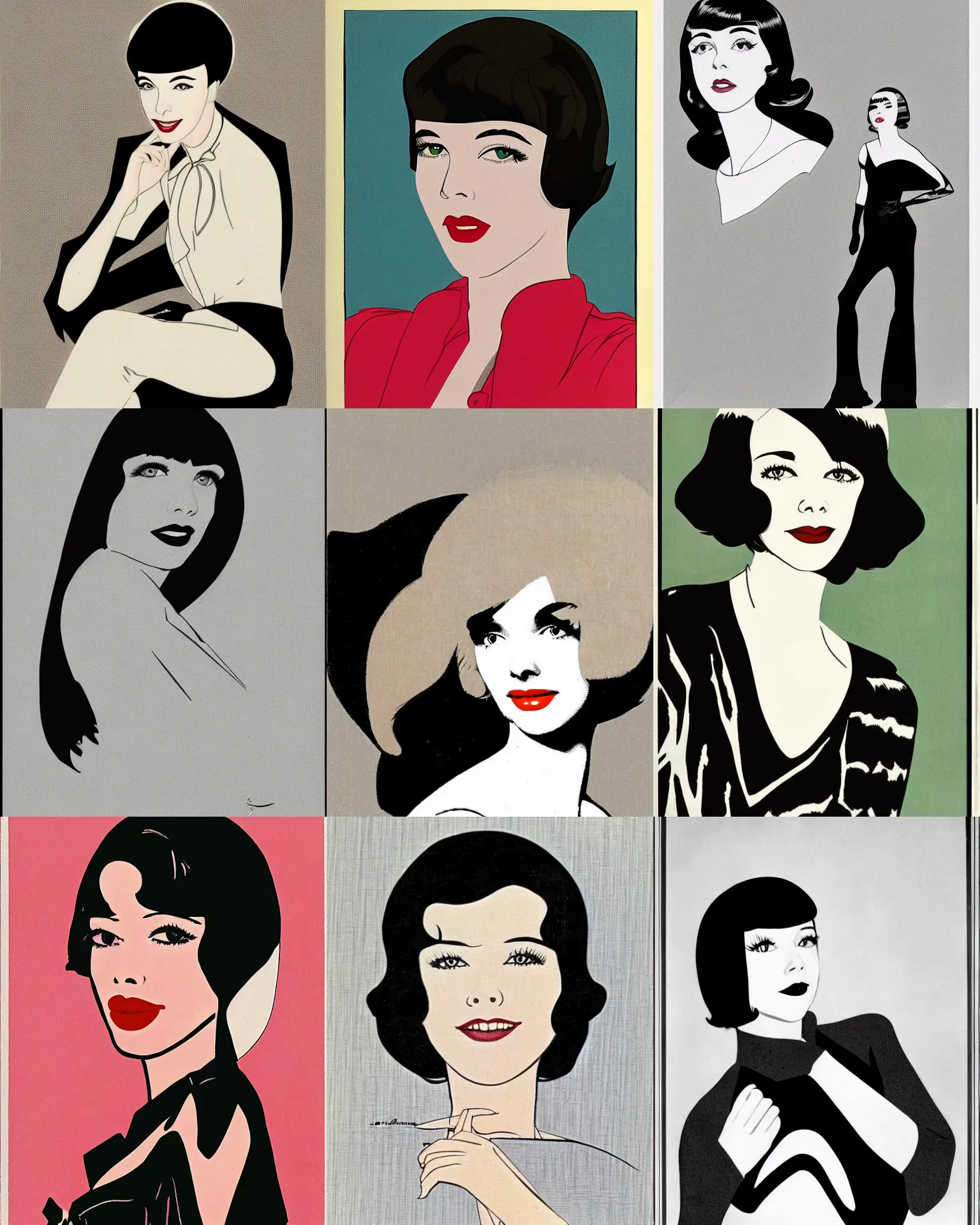 Image similar to Colleen Moore 25 years old, bob haircut, portrait by Patrick Nagel