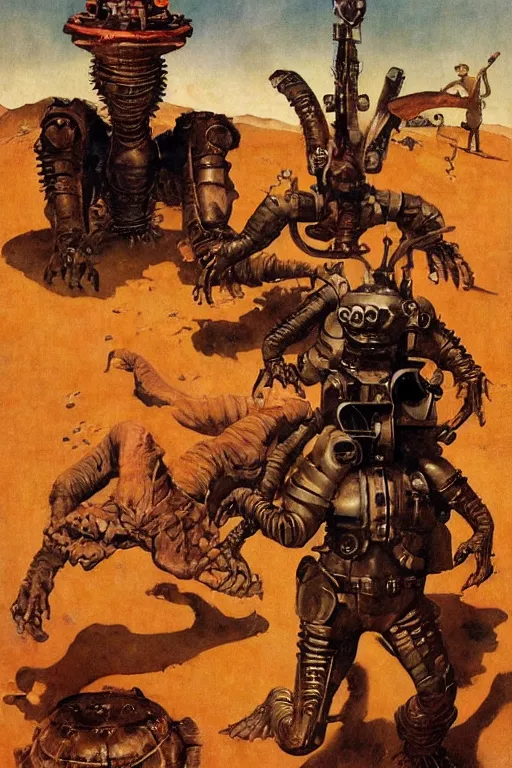 Image similar to 5 0 s pulp scifi fantasy illustration monster on mars, by norman rockwell, roberto ferri, daniel gerhartz, edd cartier, jack kirby, howard v brown, ruan jia, tom lovell, frank r paul, jacob collins, dean cornwell, astounding stories, amazing, fantasy, other worlds