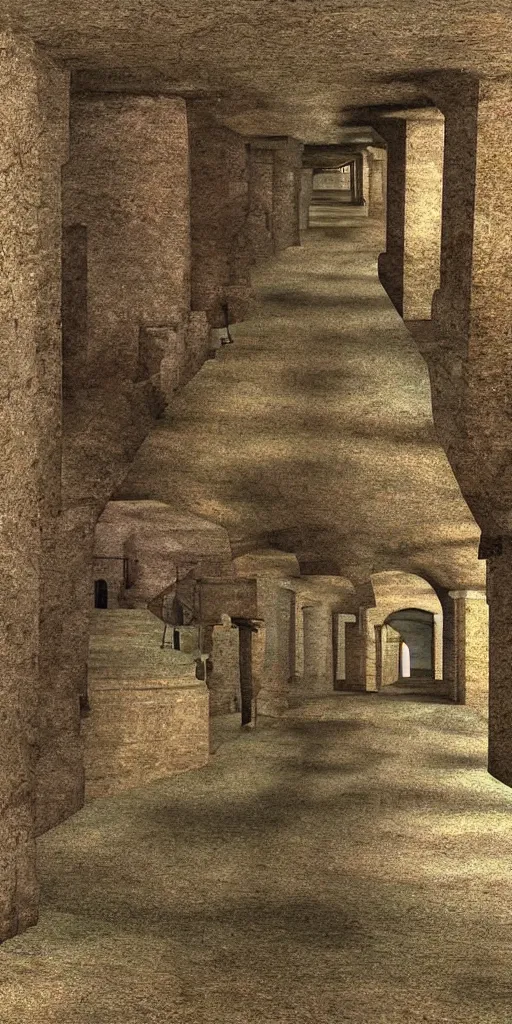 Prompt: digital art of a medieval underground city