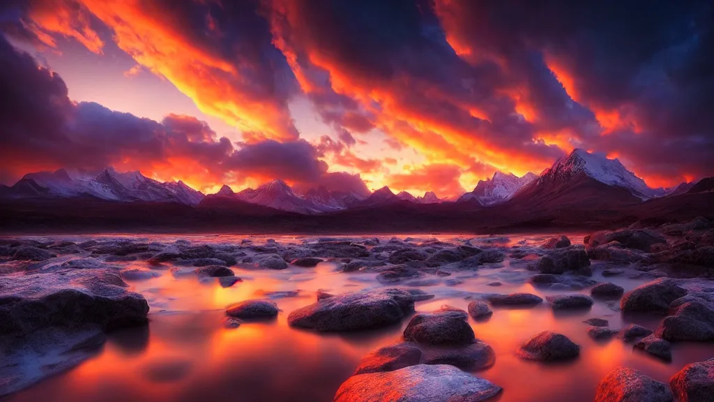 Prompt: amazing landscape photo of an isekai world in sunset by marc adamus, beautiful dramatic lighting