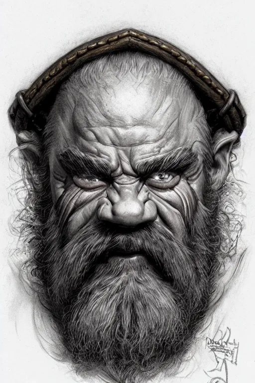 Image similar to head and shoulders portrait of a dwarf adventurer, mouth scar, grandfatherly, veteran, leather armor, male, high fantasy, d & d, by donato giancola, face details, extremely detailed, digital illustration