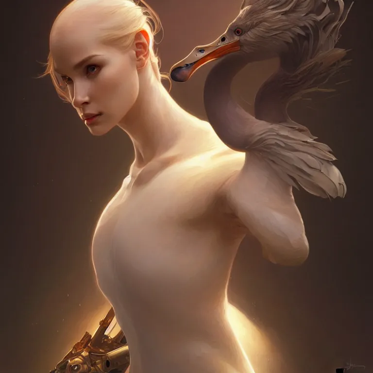 Image similar to anthromorphic goose girl portrait, sci - fi face, elegant, highly detailed, digital painting, artstation, concept art, smooth, sharp focus, illustration, art by artgerm and greg rutkowski and alphonse mucha