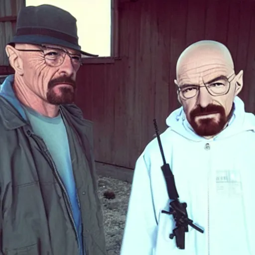 Prompt: “2b with Walter white on the set of breaking bad”