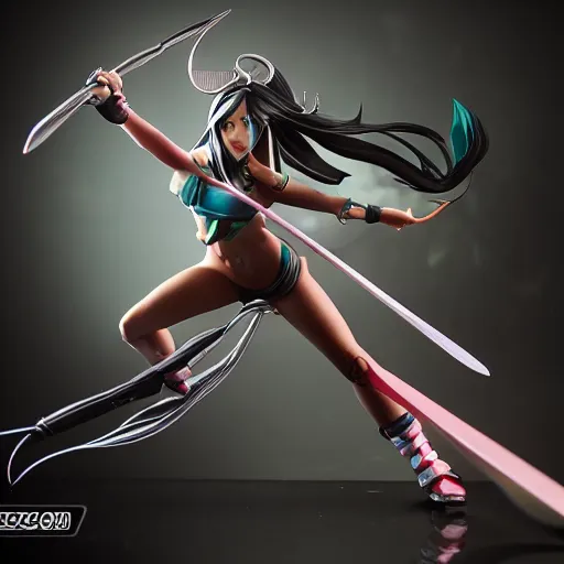 Image similar to akali from league of legends, actionfigure, studio lighting, product shoot