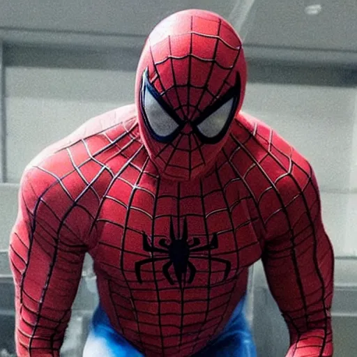 Image similar to dwayne johnson promo on ring wearing spiderman costumes