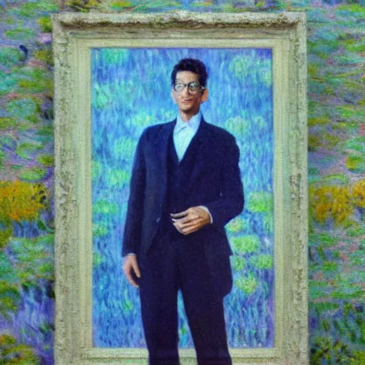 Image similar to Monet painting of a portrait of Jeff Goldblum, highly detailed, realistic,