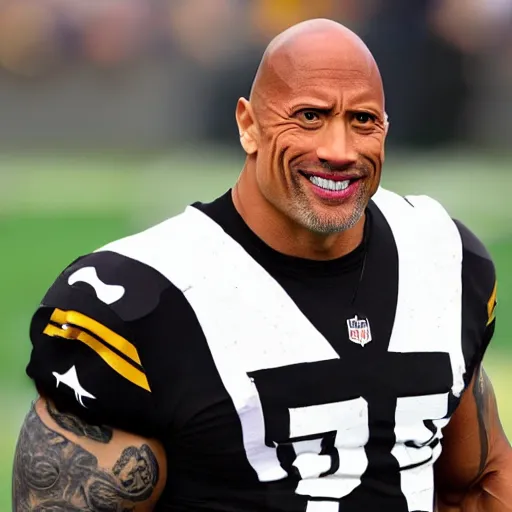 Prompt: Dwayne Johnson as head football coach of the Pittsburgh Steeelers