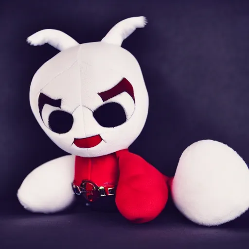 Image similar to an happy lady gaga in harley quinn pupyplush doll, background dark, portrait, 8k