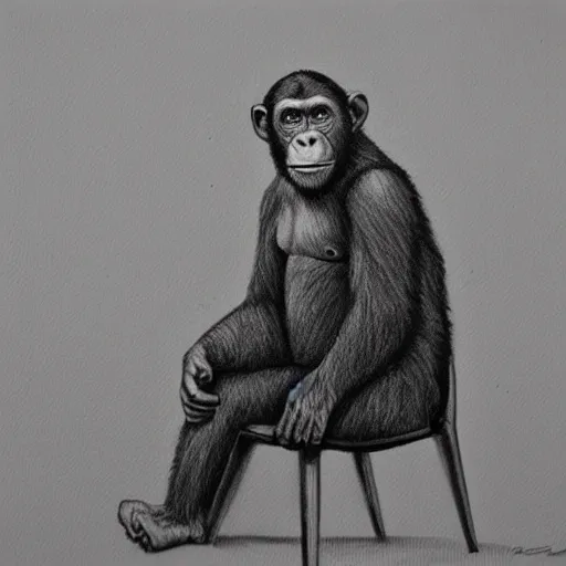 Prompt: pencil art, realistic self portrait, astronaut with a chimpanzee posing on a chair.