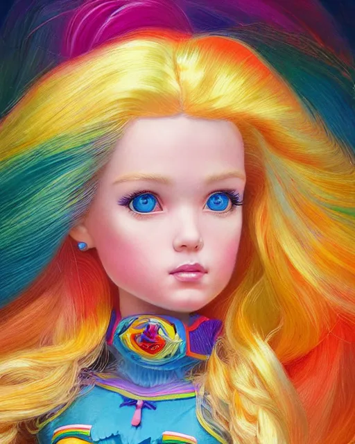 Image similar to rainbow brite portrait | highly detailed | very intricate | symmetrical | whimsical and magical | soft cinematic lighting | award - winning | closeup portrait | barbie doll | painted by donato giancola and mandy jurgens and ross tran | pastel color palette | featured on artstation