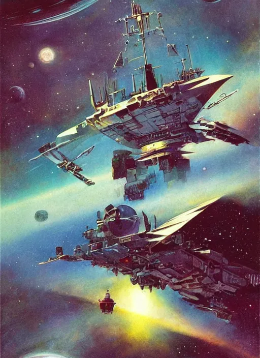 Image similar to spacious bg. minimalistic piece. simplified environment. lonely cosmos. single ship as main subject. masterpiece book cover illustration by the great famous sci - fi artist john berkey.