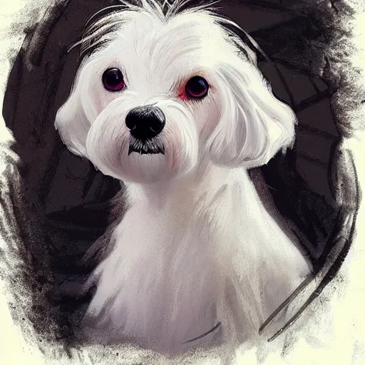 Image similar to a maltese terrier, concept art by yulia zhuchkova, lord raven art print,