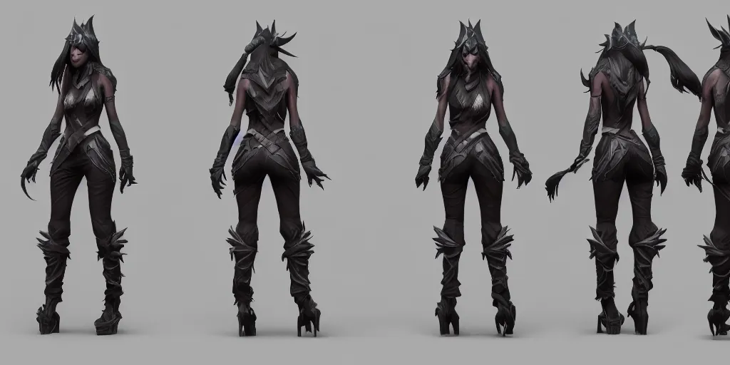 Prompt: character sheet of elderwood akali ( league of legends ). hyperreal 3 d octane render 8 k