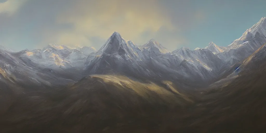 Image similar to mountain, cinematic lighting, detailed oil painting, hyperrealistic, 8k