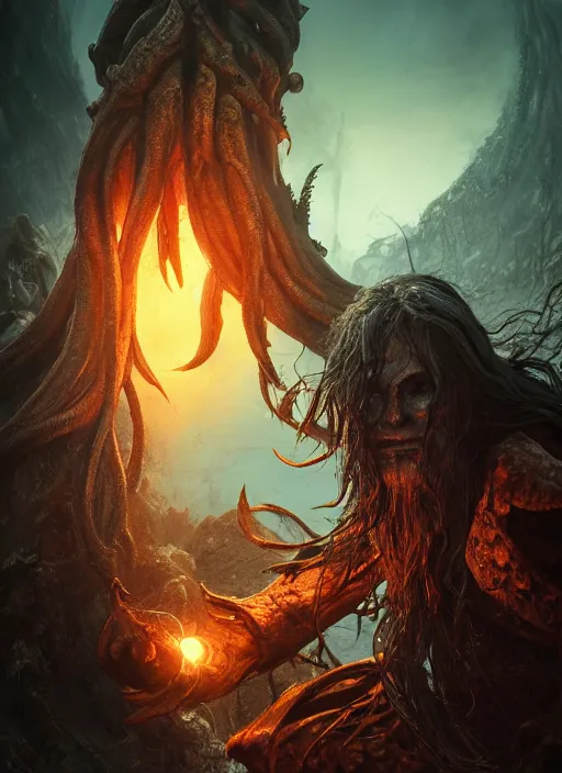 Image similar to davy jones, ultra detailed fantasy, elden ring, realistic, dnd character portrait, full body, dnd, rpg, lotr game design fanart by concept art, behance hd, artstation, deviantart, global illumination radiating a glowing aura global illumination ray tracing hdr render in unreal engine 5