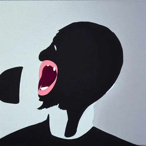 Image similar to minimalist painting of a man screaming at a computer,