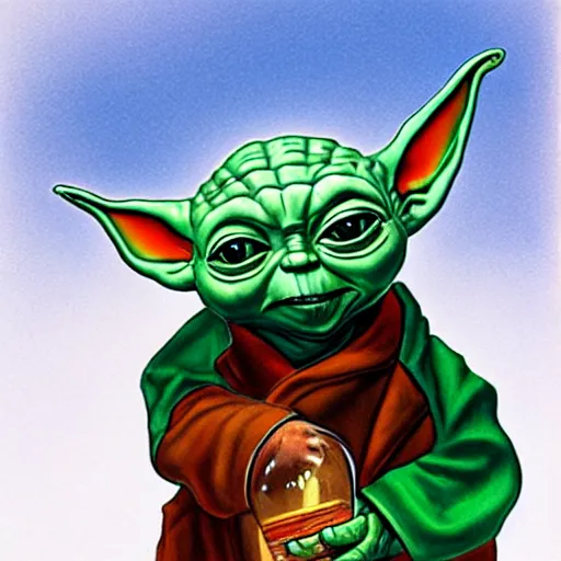 Prompt: baby Yoda smoking gravity bong photo realism