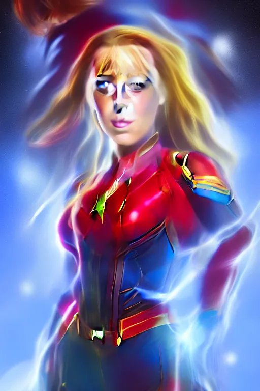 Prompt: Blake Lively as Captain Marvel high quality digital painting in the style of LIto, Junji