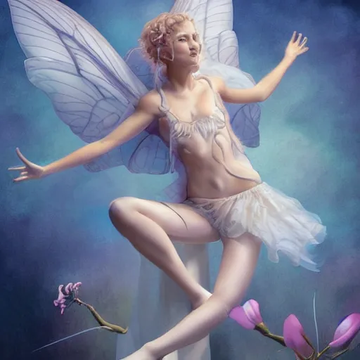 Prompt: a full body portrait a beautiful tooth fairy leaning over a bed, by Maxence and Ross Tran and Michael Whelan