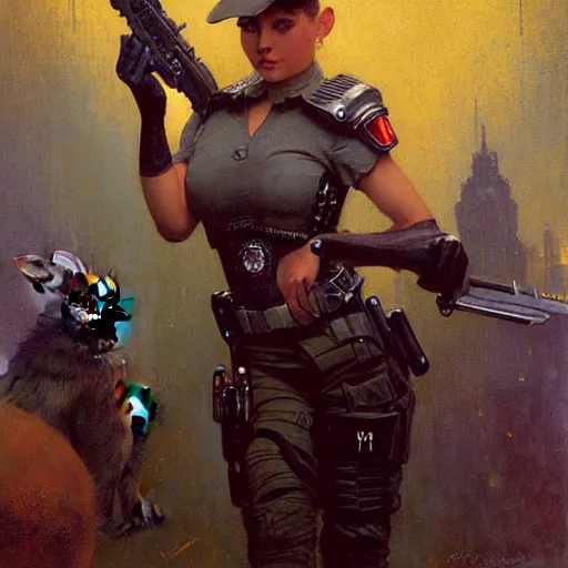 Prompt: portrait of a female grey bunny in a police uniform. shadowrun furaffiniy cyberpunk fantasy highly detailed painting by gaston bussiere craig mullins jc leyendecker gustav klimt artgerm greg rutkowski john berkey, bergey, craig mullins, ruan jia, raymond swanland, jeremy mann, tom lovell, alex malveda