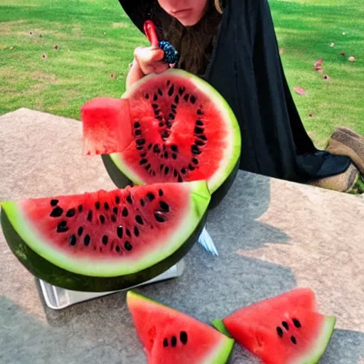 Prompt: nazgul eating watermelon
