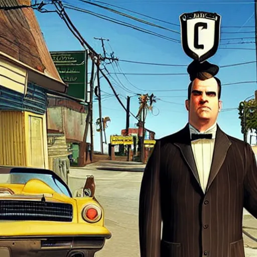 Image similar to Lemony Snicket on the poster for gta 6, gta style, detailed, shadows